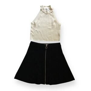 Zara white ribbed top & black knit skirt